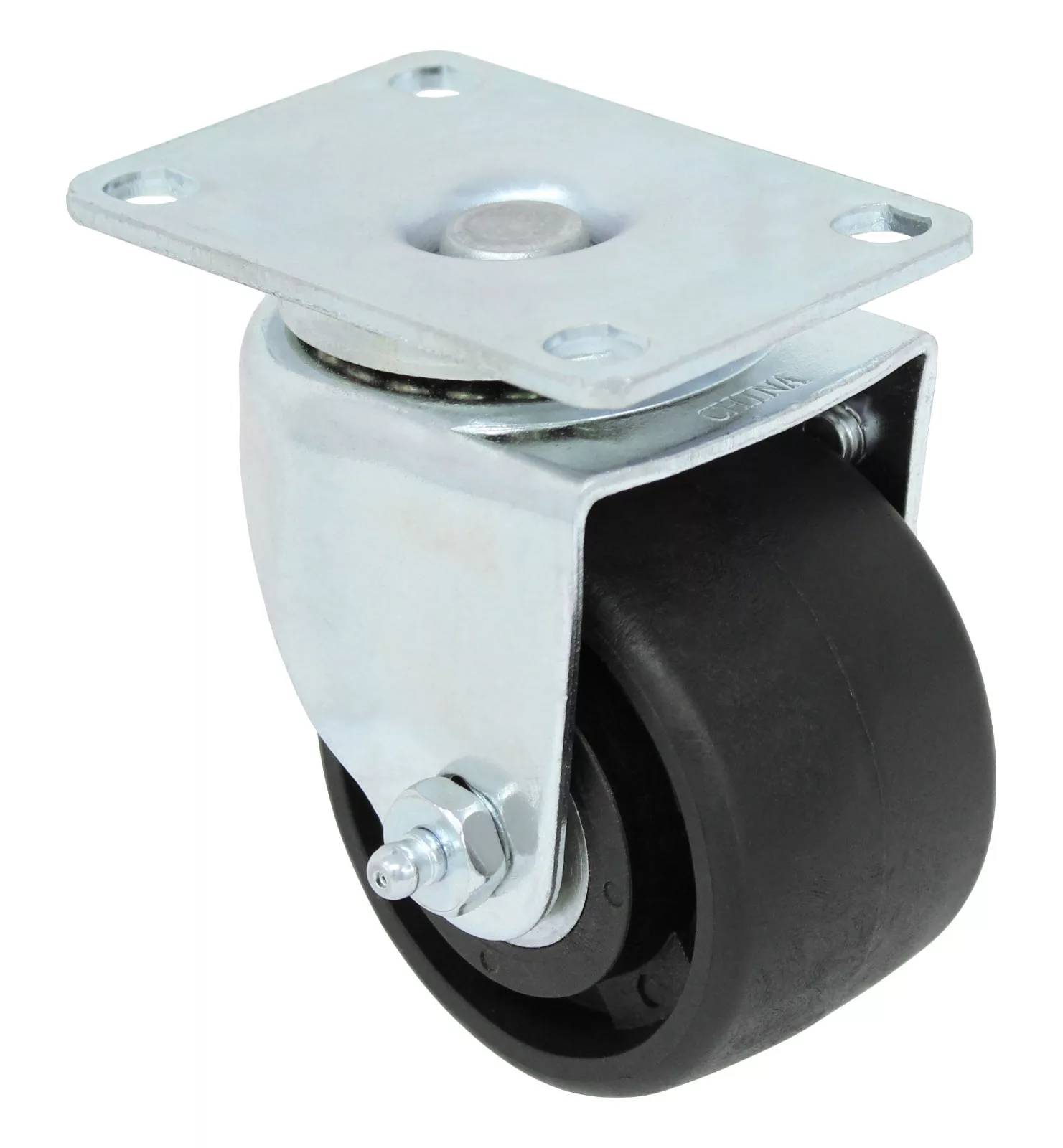 3" Low Profile Plate Caster - Black Glass-Filled Nylon Wheel - 03