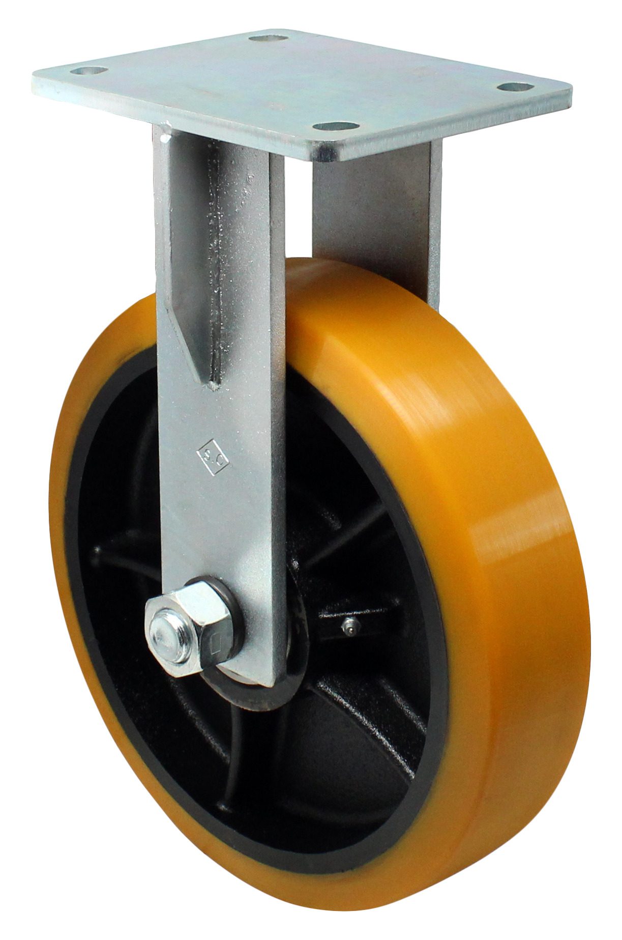 8" x 4" 95A Orange Premium Polyurethane on Iron Roller – Model 100 Rigid Caster
