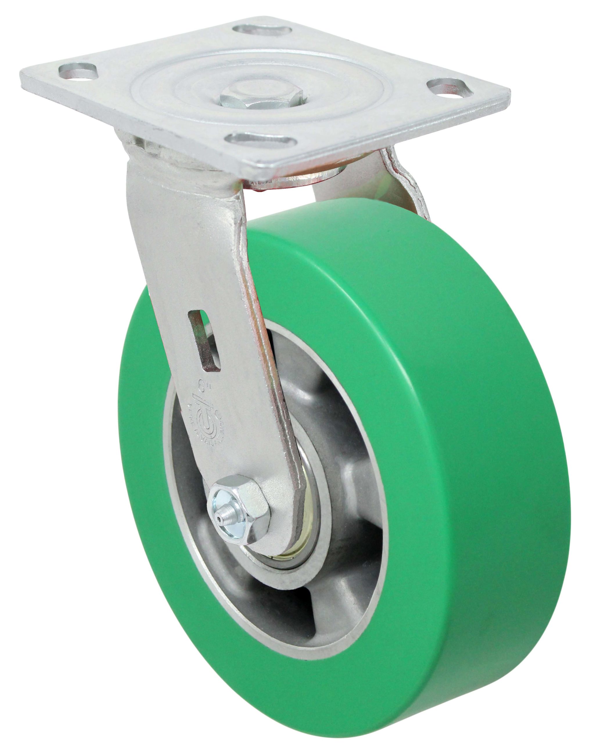 8" Extra Thick Green Polyurethane on Aluminum - Model 9 Swivel Caster