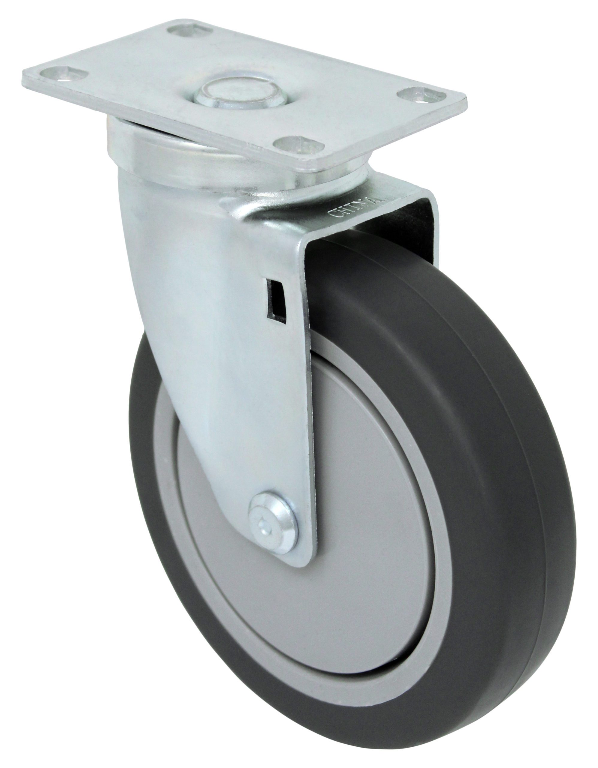 5" Gray Soft Rubber Wheel - Plate Swivel Caster 3