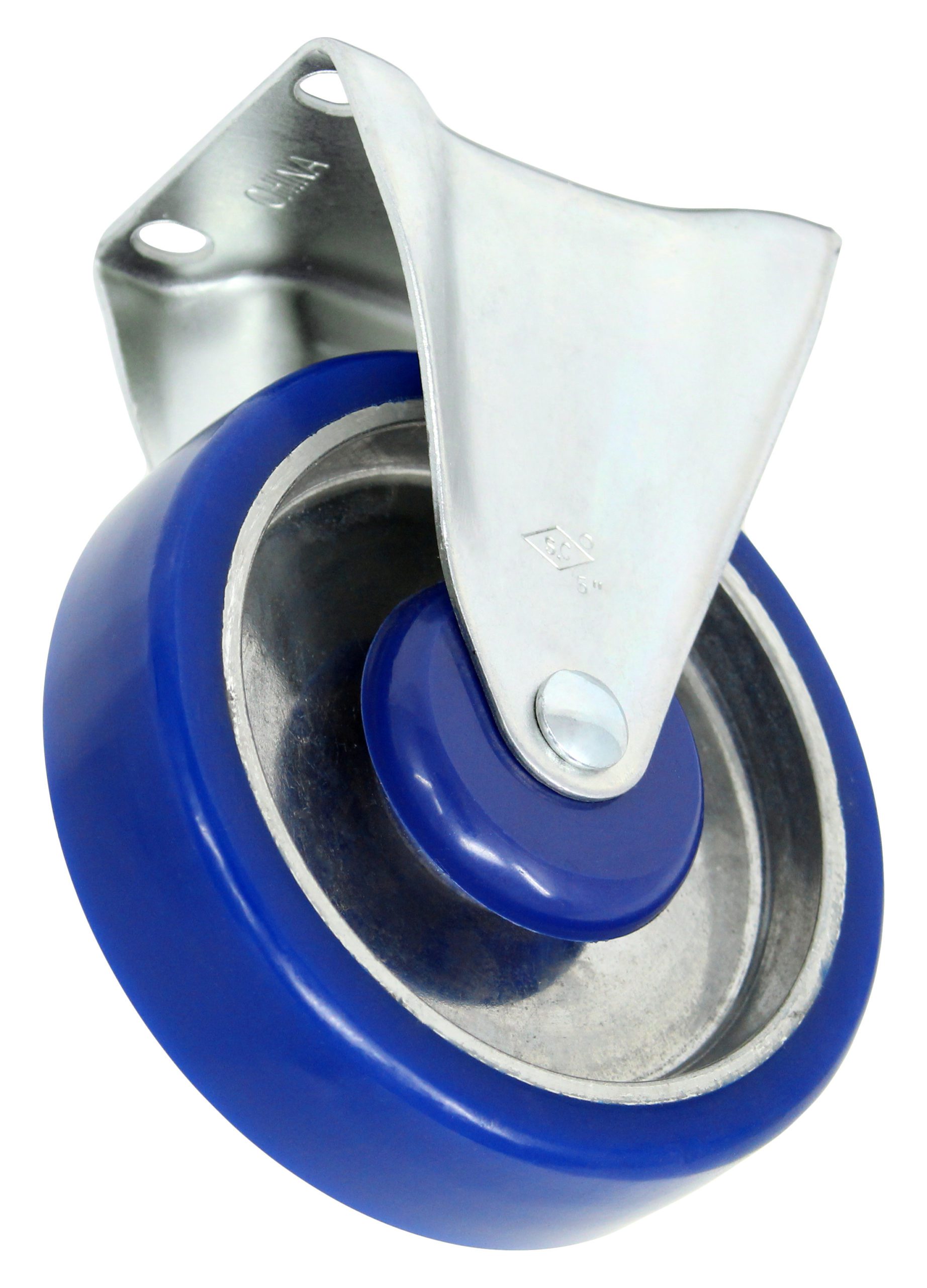 3" Blue Polyurethane on Aluminum Wheel - Plate Rigid Caster 3