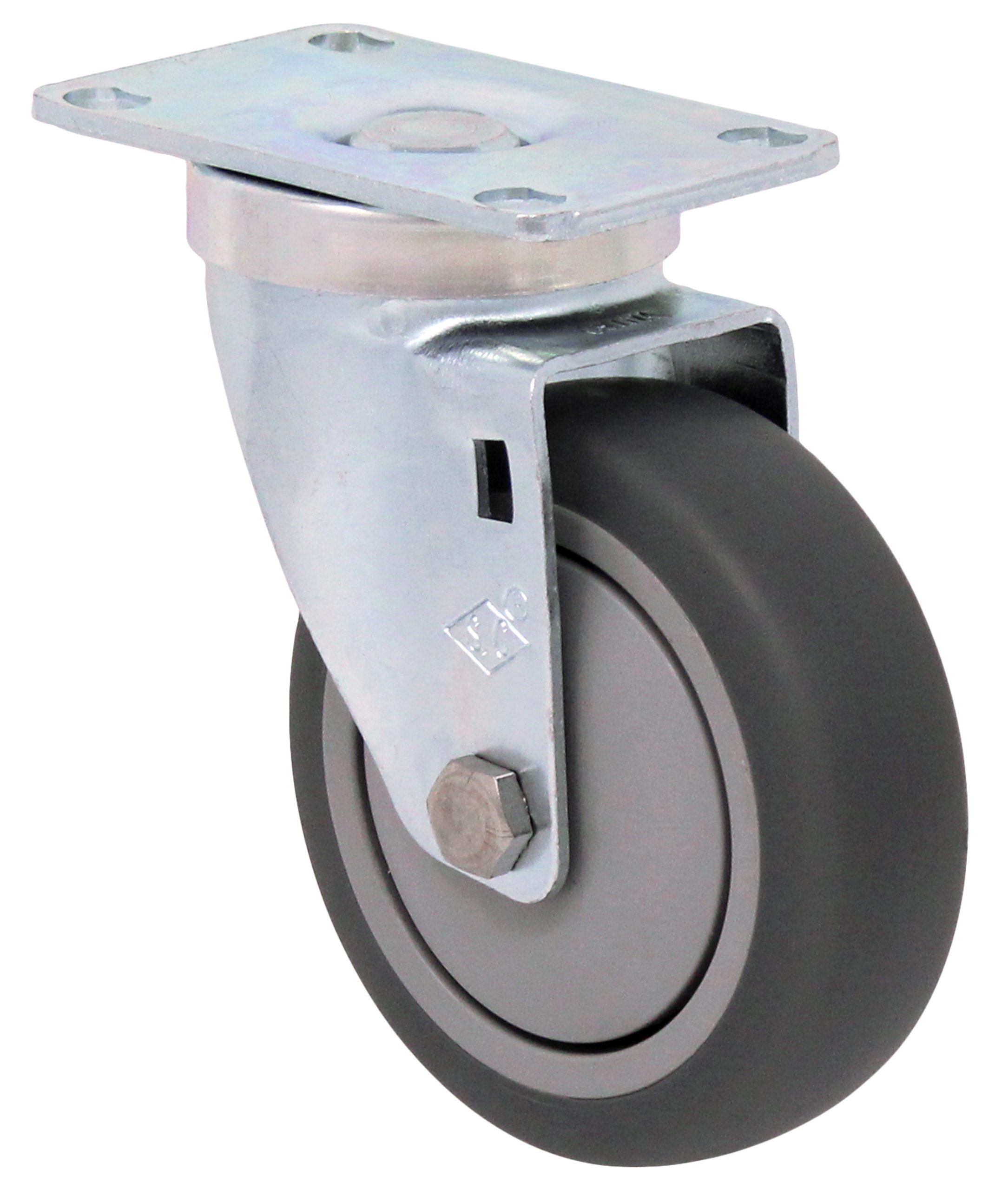 4" Gray Soft Rubber Wheel - Plate Swivel Caster 3