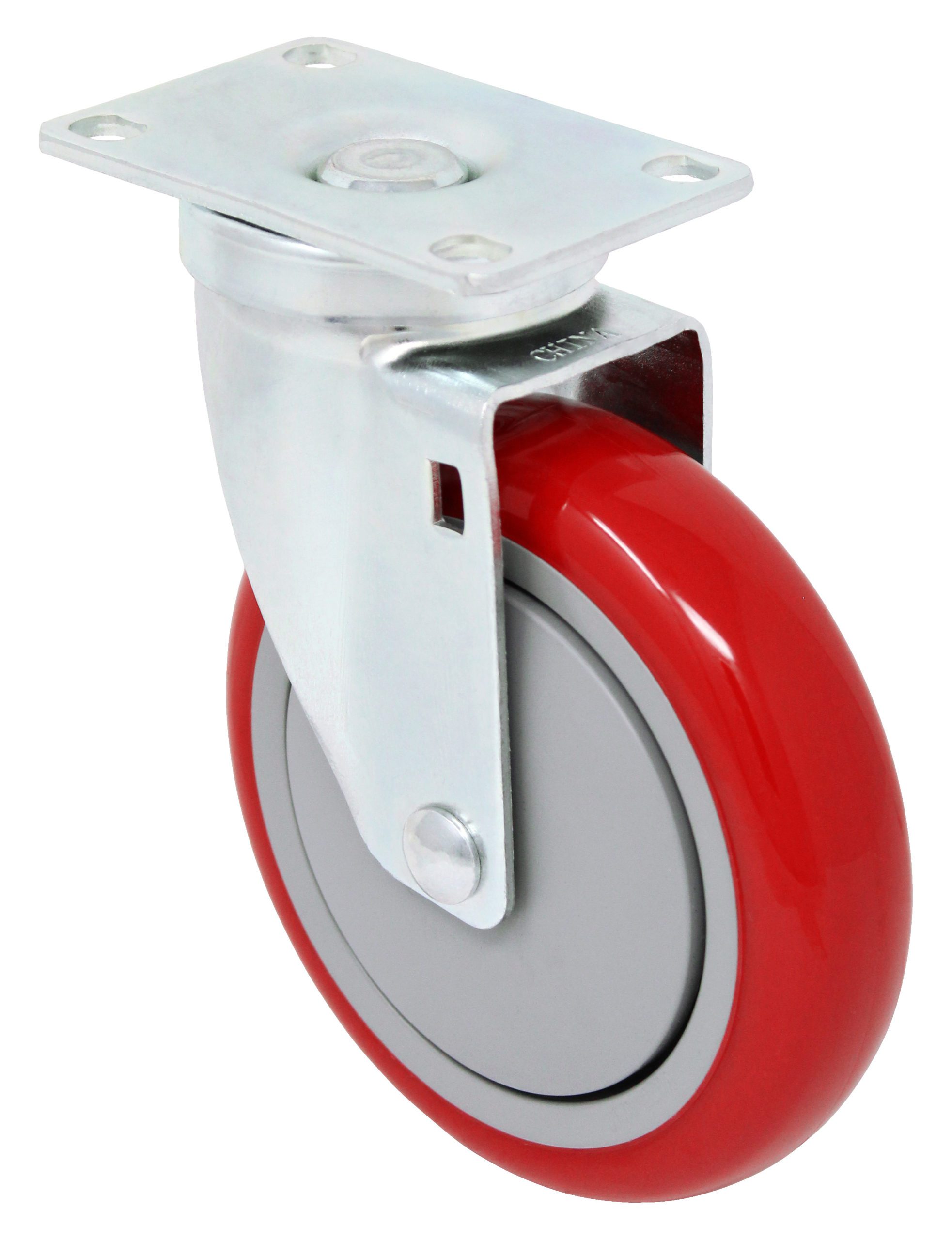 3" Red Polyurethane on Polyolefin - Plate Swivel Caster 3