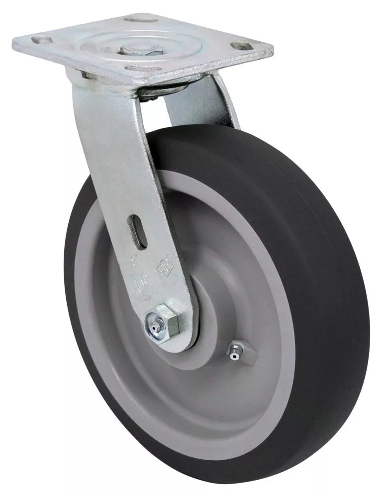 8" Gray Soft Rubber Wheel - Stainless Steel Rigid 9