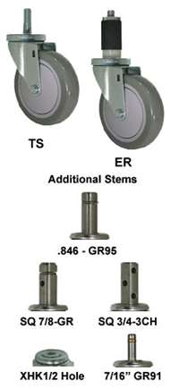 3" Gray Polyurethane Wheel - Plain Stem Model K3A