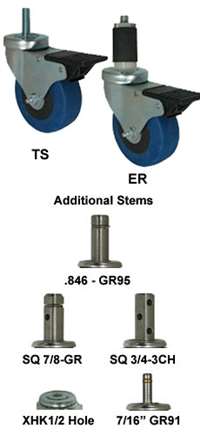 4" Blue Rubber Wheel - Total Lock Stem Model K3A