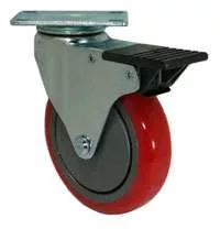 3" Red Poly - Total Lock Plate Caster K3A