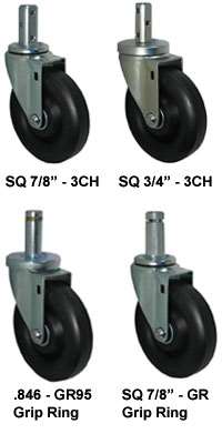 4" Black Polyolefin Wheel - Stem Caster K3