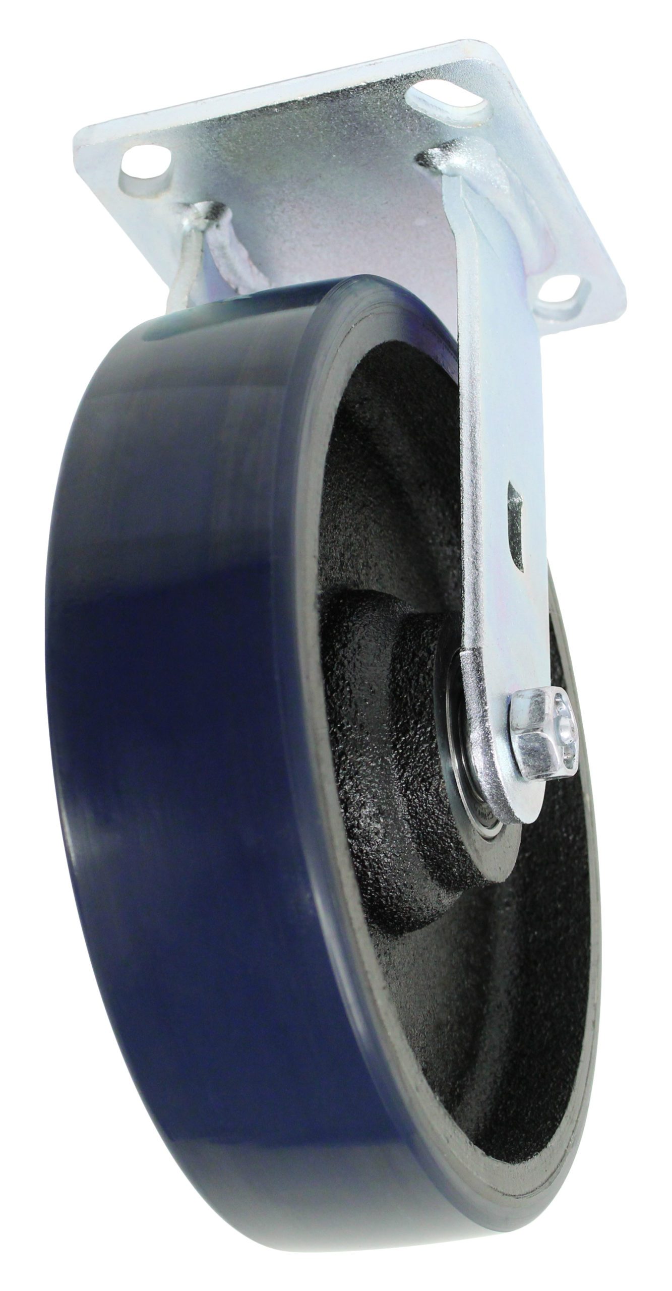 5" Slight Crown Tread Blue Polyurethane on Iron Wheel - Model 9 Rigid Caster