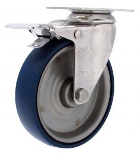 5" Welded Disc Polyurethane Wheel - Stainless Steel Swivel Caster Total Lock Brake 3A