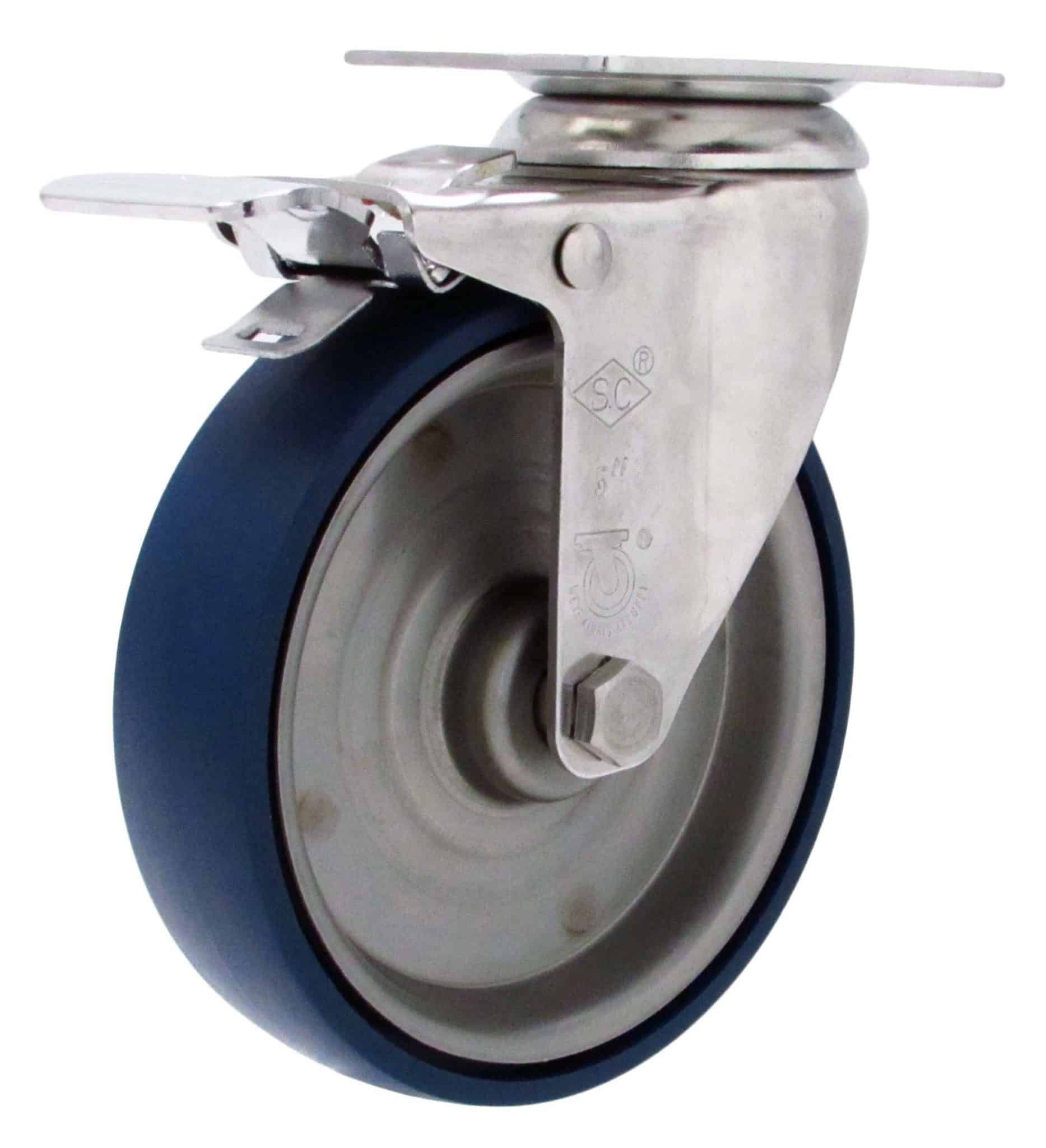 4" Welded Disc Polyurethane Wheel - Stainless Steel Swivel Caster Total Lock Brake 3A