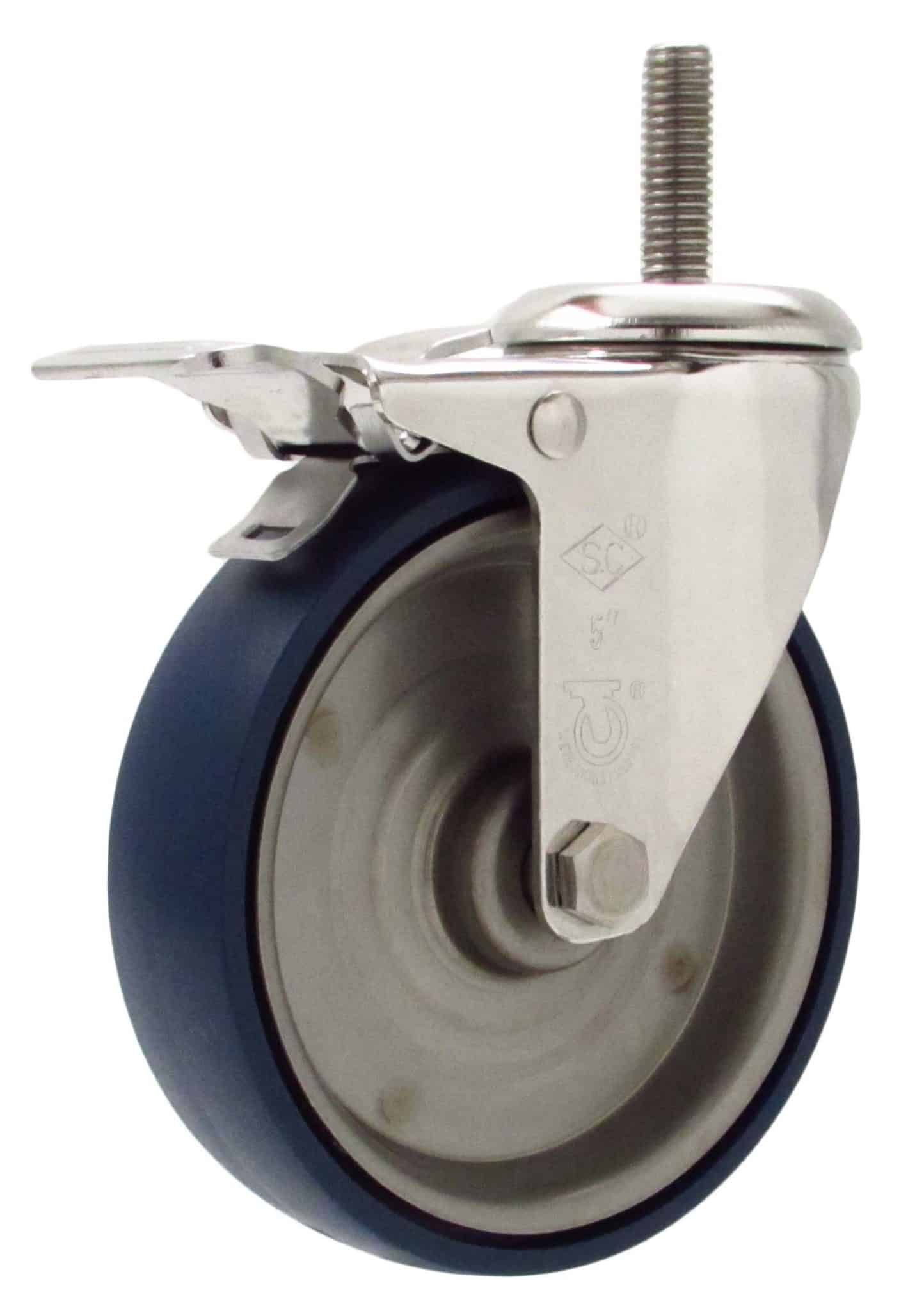 4" Welded Disc Polyurethane Wheel - Stainless Steel Stem Caster Total Lock Brake 3A