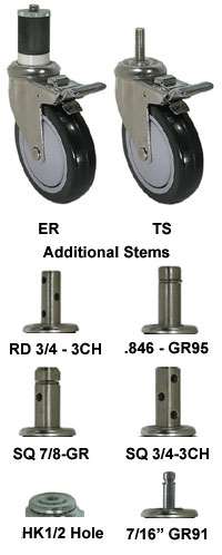 5" Black Polyurethane - Stainless Steel Stem Caster Total Lock Brake 3A