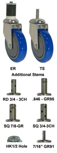 4" Blue Polyurethane Wheel - Stainless Steel Plain Swivel 3A