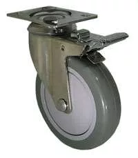 5" Gray Polyurethane - Stainless Steel Swivel Caster Total Lock Brake 3A