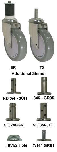 5" Gray Polyurethane Wheel - Stainless Steel Plain Swivel 3A