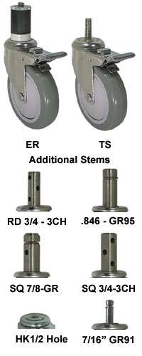 5" Gray Polyurethane - Stainless Steel Stem Caster Total Lock Brake 3A