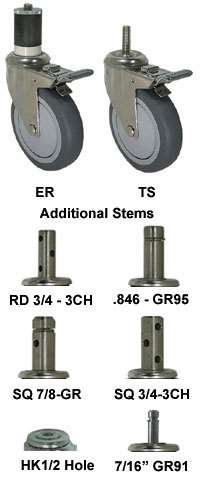 5" Soft Gray Rubber Wheel - Stainless Steel Stem Caster Total Lock Brake 3A