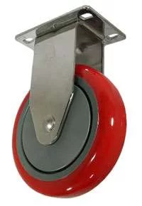 5" Red Polyurethane Wheel - Stainless Steel Rigid Caster 3A
