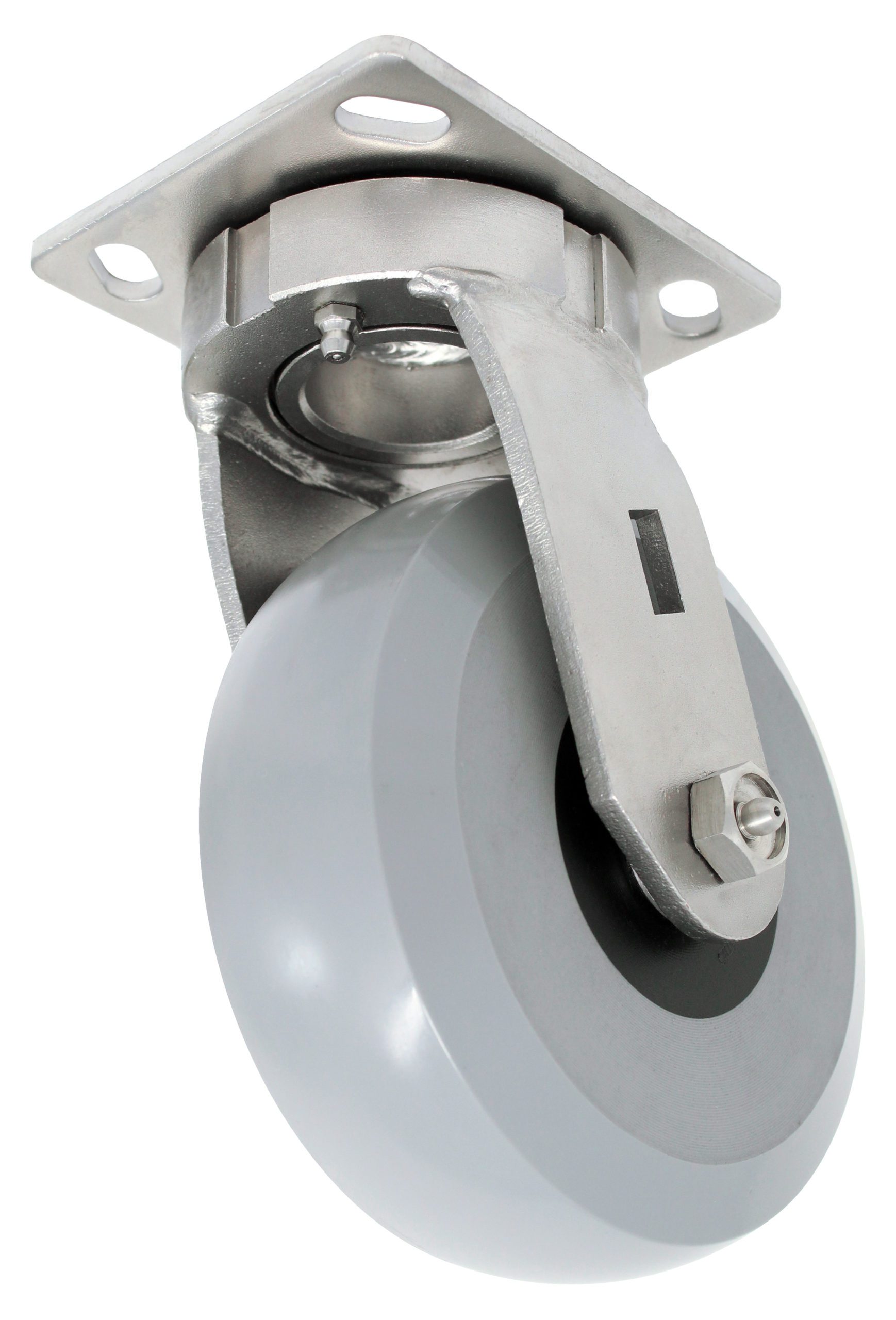 8" x 2" Reinforced Gray Solid Polyurethane - Stainless Steel Swivel G15