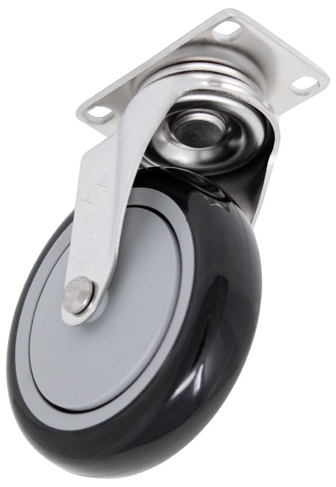 3" Stainless Black/Gray Polyurethane on Polyolefin Wheel - Stainless Steel Plate K3