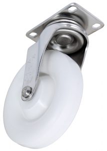 5″ Economy Stainless White Polyolefin Swivel Wheel – Stainless Steel Plate K3