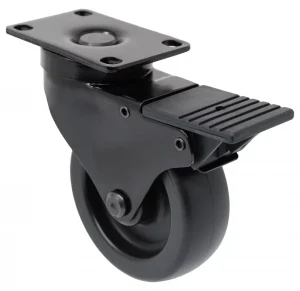 4″ Black Polyolefin Wheel – Black Finish - Total Lock Plate Caster K3A