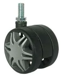 60mm Unhooded Nylon Twin Wheel Casters - Threaded Stem