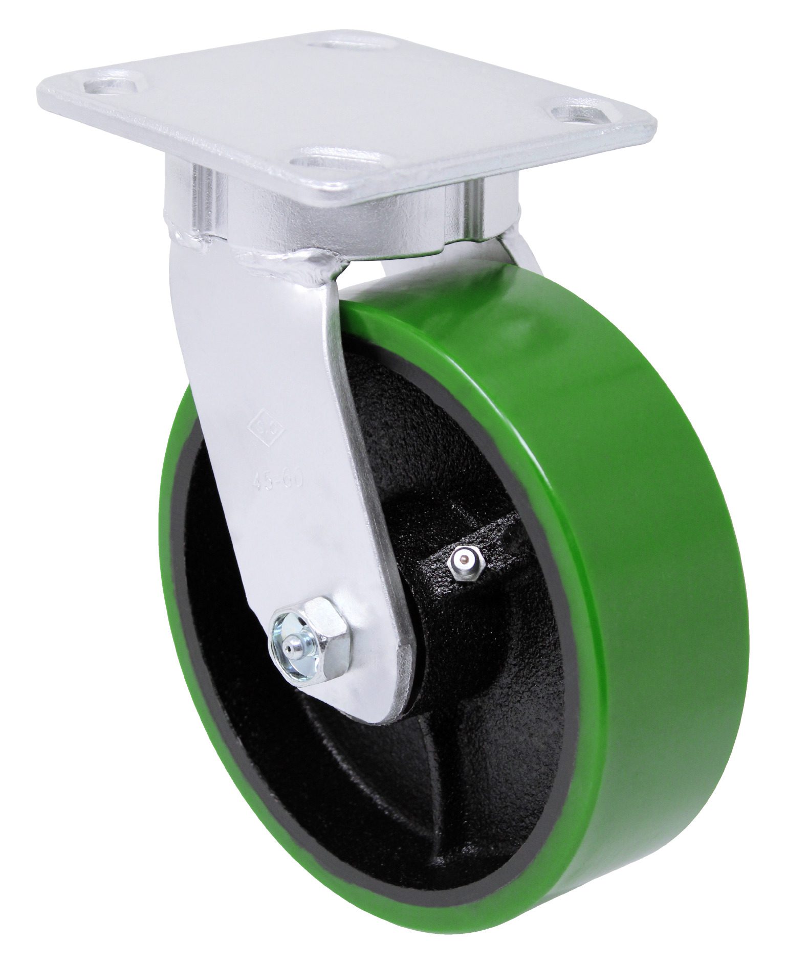 8" Swivel Green Polyurethane on Iron - Kingless Swivel G15 Caster