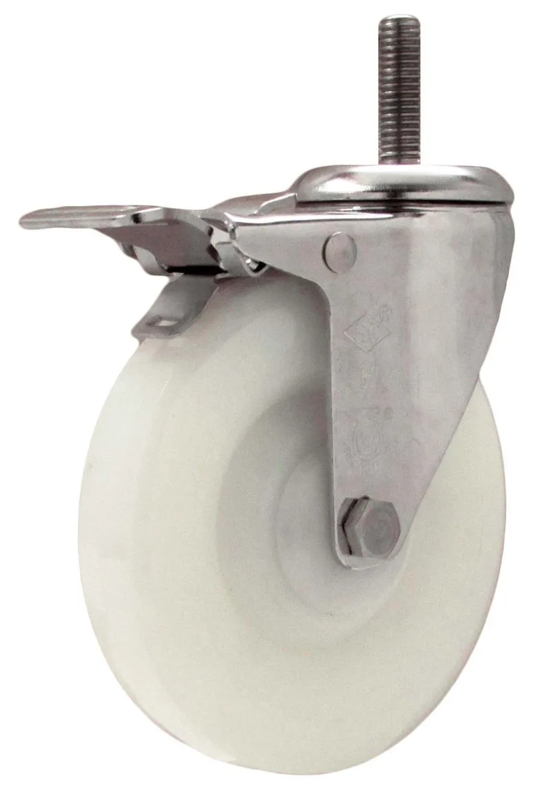 5" White Nylon - Stainless Steel Stem Caster Total Lock Brake 3A