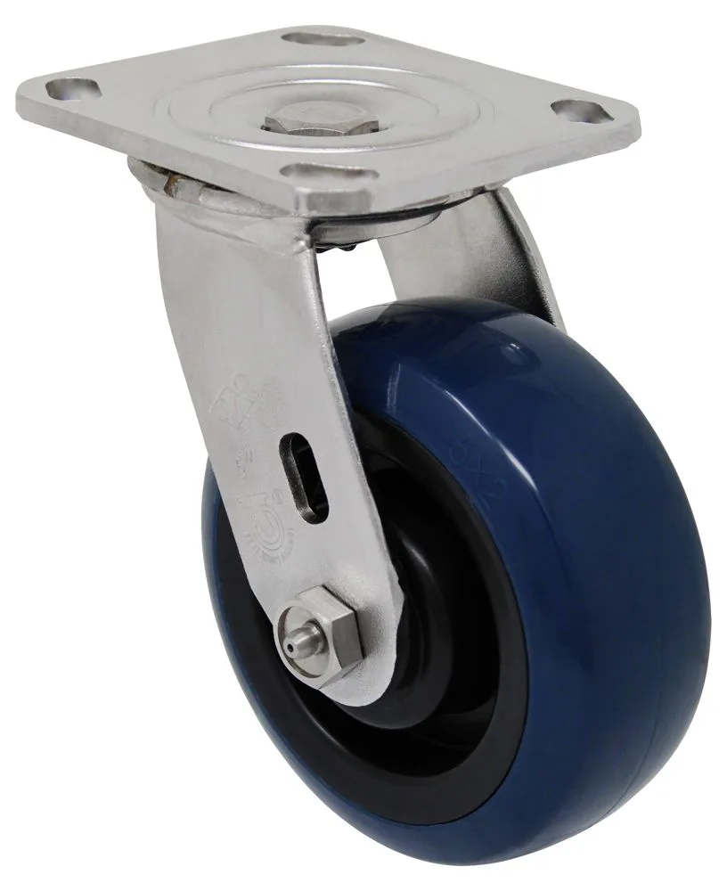 5″ x 2" Polyurethane on Polyolefin Blue/Black Wheel – Stainless Steel Plate 9