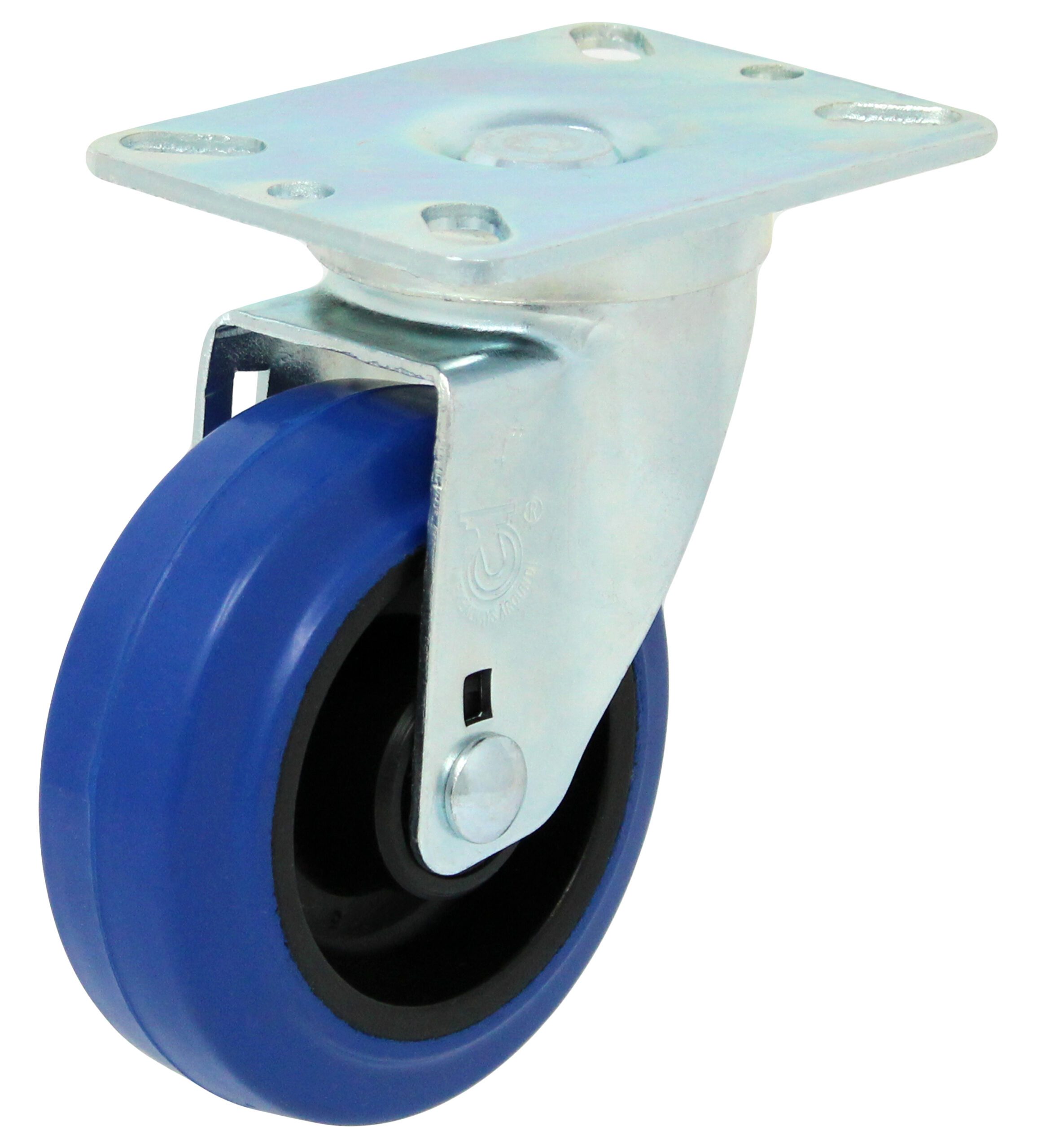 4" Blue Rubber Road Case Soft Wheel - Plate Swivel Caster 3