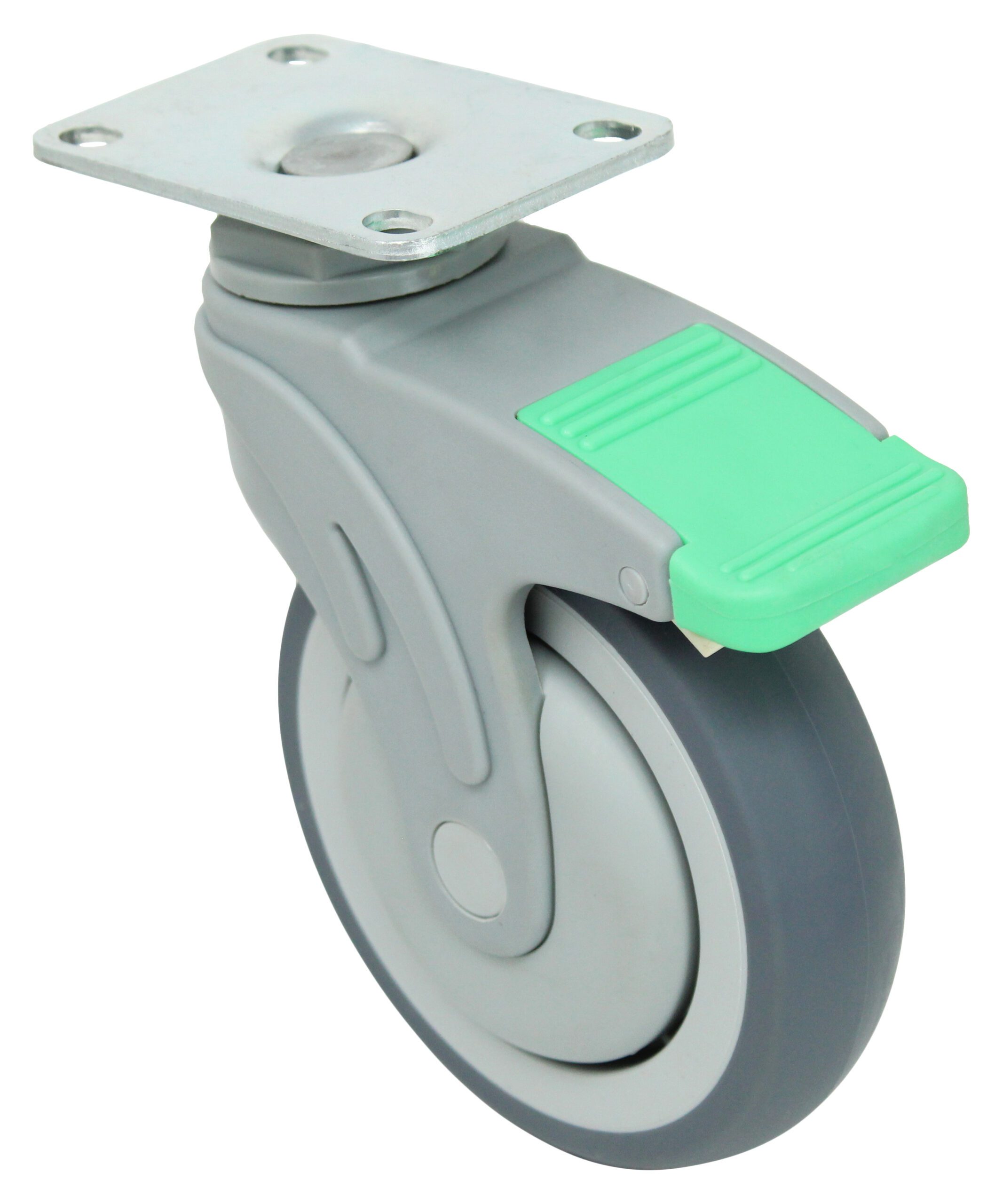 Medical Caster – 4″ Gray Soft Rubber Wheel – Plastic Body Directional/Swivel Lock