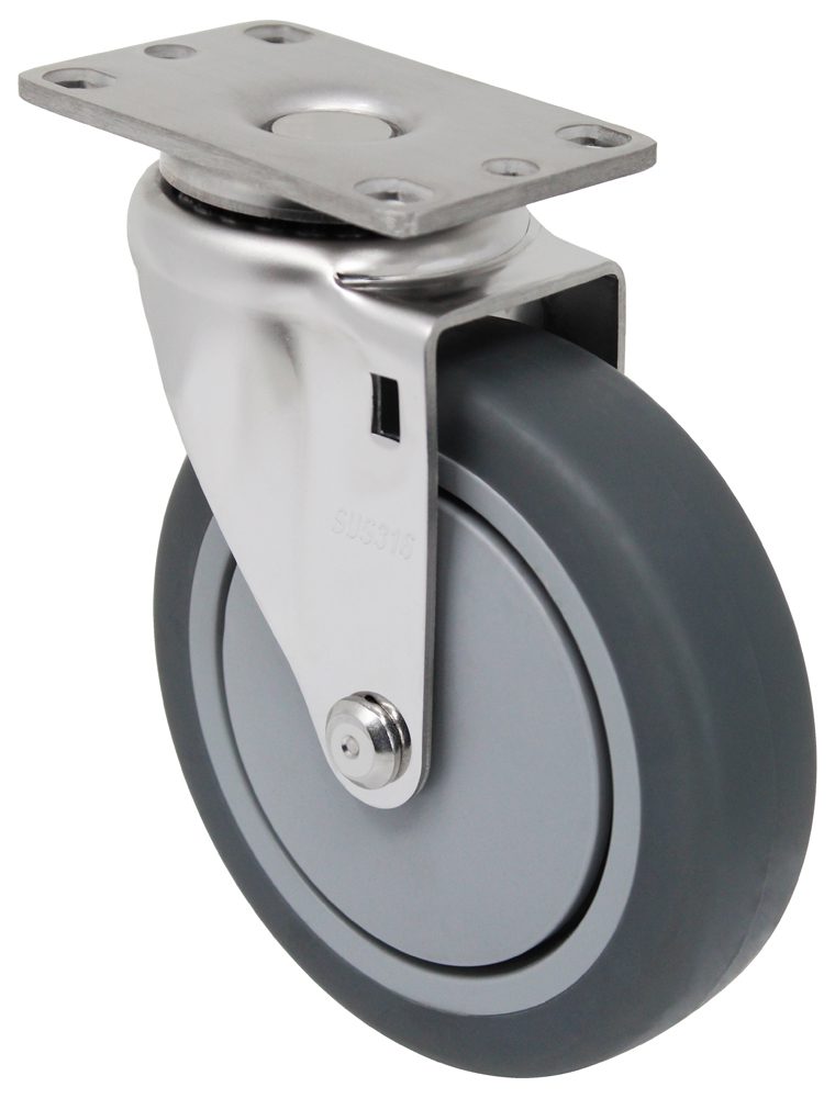 316 Stainless Steel Swivel Caster - 3" Gray Soft Rubber