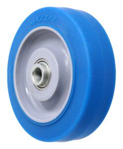 4″ x 1-1/4″ High Capacity Soft Blue Rubber Wheel – with 3/8″ I.D. Ball Bearing