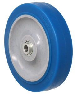 5″ x 1-1/4″ High Capacity Soft Blue Rubber Wheel – with 3/8″ I.D. Ball Bearing