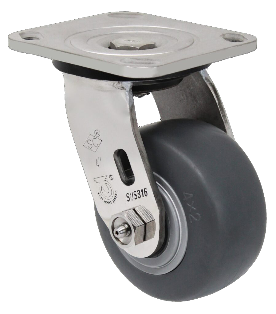 5" x 2" Gray Soft Rubber Wheel – 316 Stainless Steel Swivel Caster 9