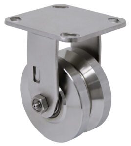 6″ x 2″ Solid Stainless Steel V-Groove Wheel – Stainless Steel Rigid Caster Model 9