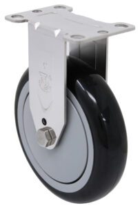 316 Stainless Steel Rigid Caster – 5″ Black Polyurethane on Polyolefin