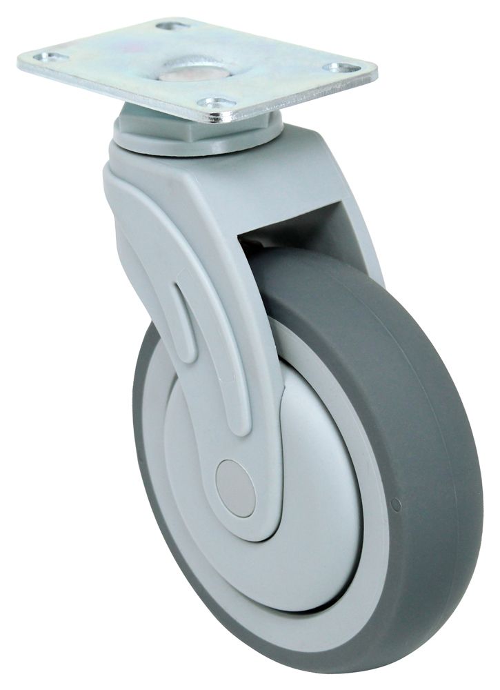 Medical Caster - 5" Gray Soft Rubber Wheel - Plastic Body Swivel