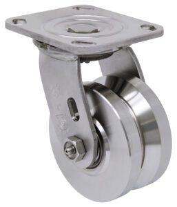 6″ x 2″ Solid Stainless Steel V-Groove Wheel – Stainless Steel Plate Caster Model 9