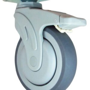 Medical Caster - 4" Gray Soft Rubber Wheel - Plastic Body Total Locking Brake