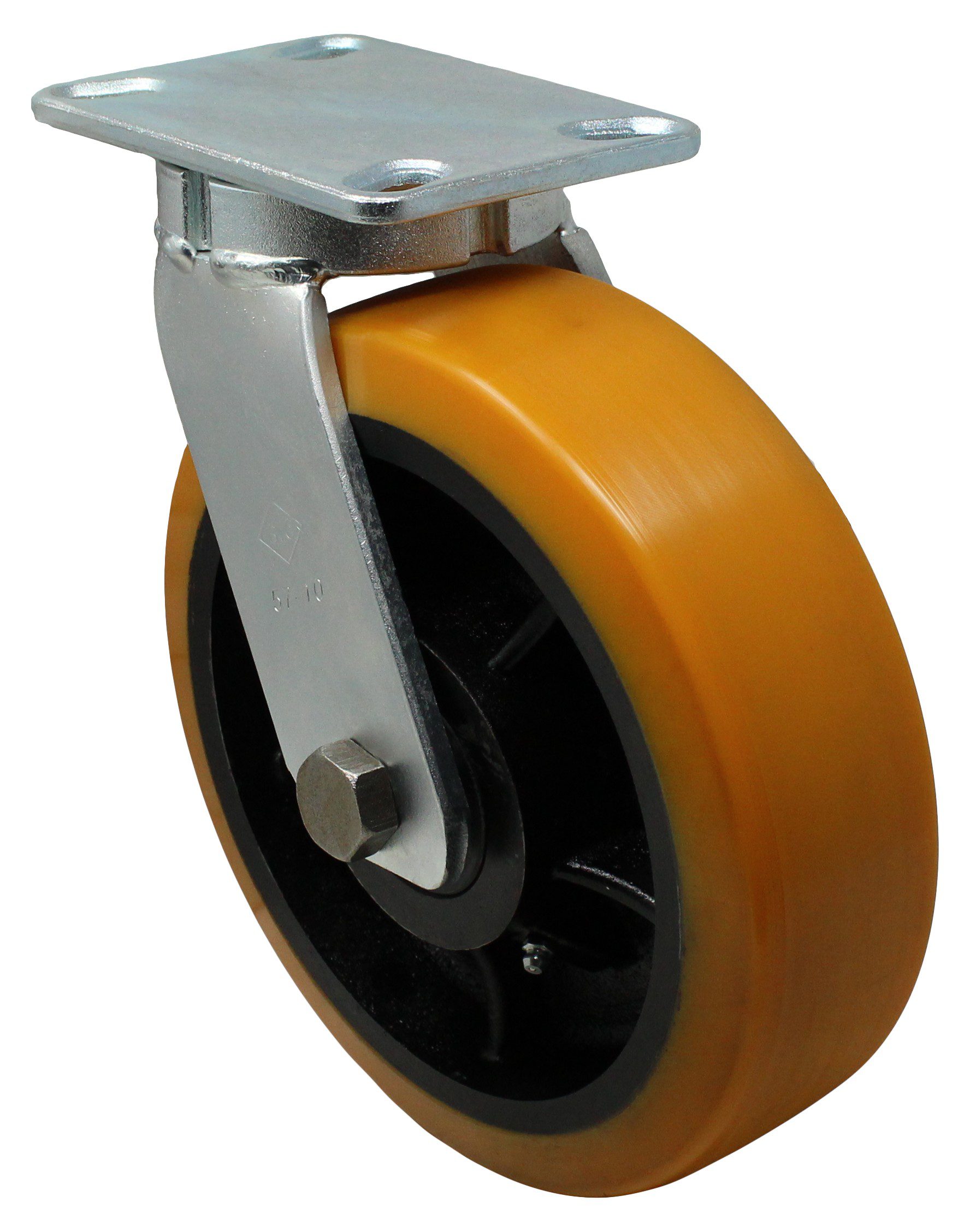 10" x 3" Orange Premium Polyurethane on Iron Wheel Heavy Duty - Model 30 Swivel Caster
