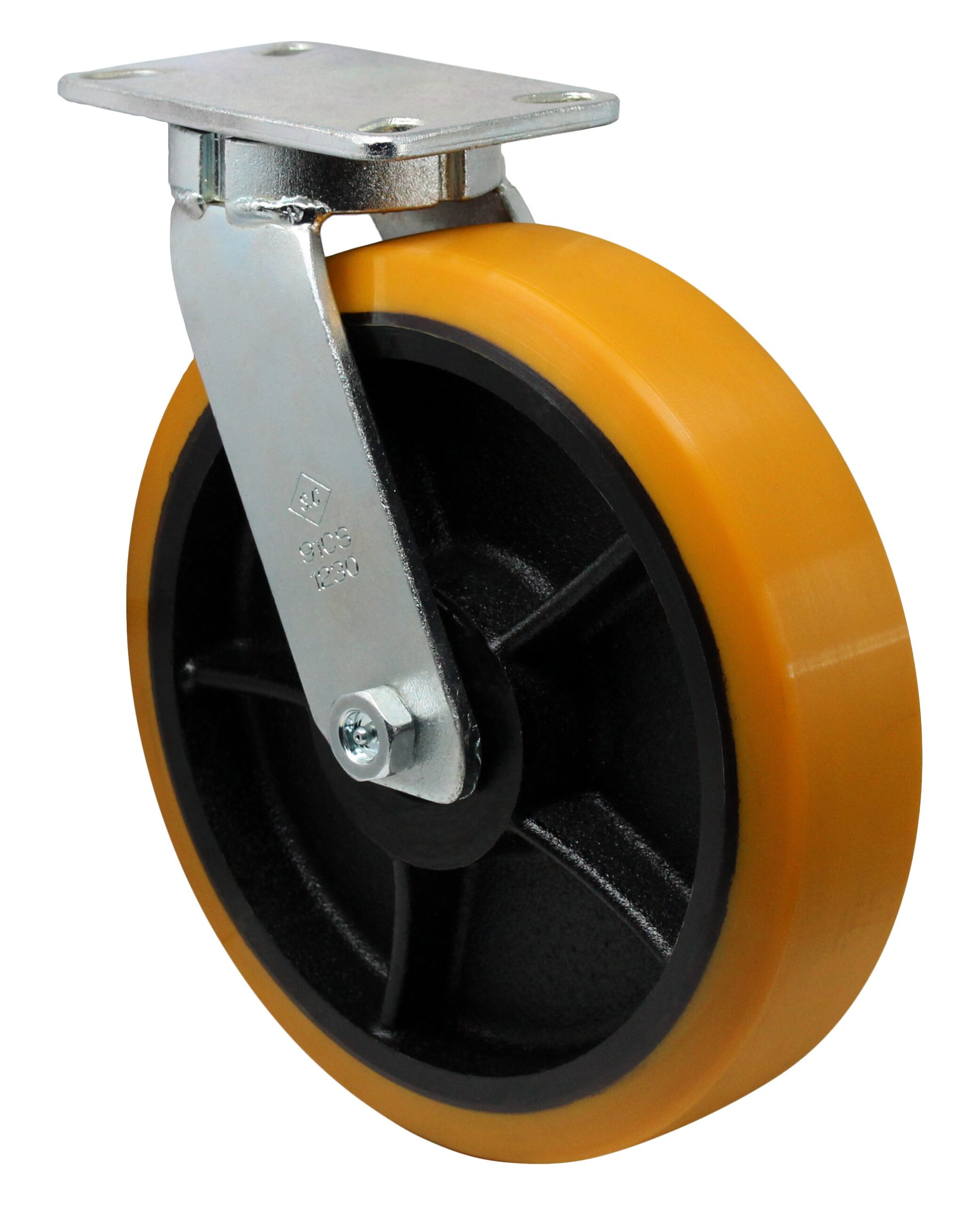 12" x 3" Orange Premium Polyurethane on Iron Wheel Heavy Duty - Model 30 Swivel Caster