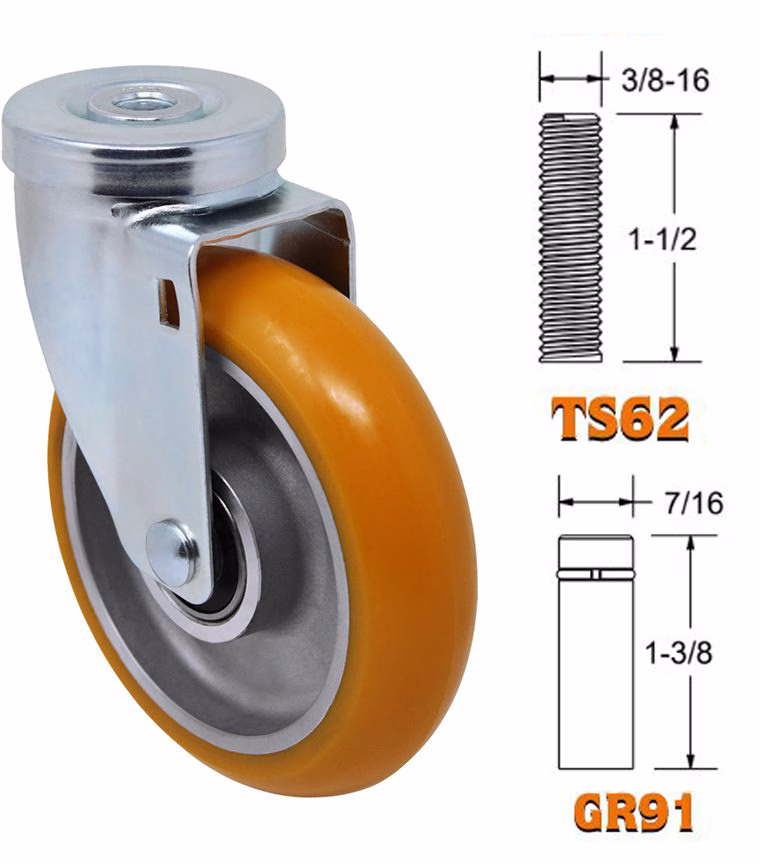 3″ x 1.25" Ultra Premium Orange Polyurethane w/ Crown Tread – Stem Caster Model L3