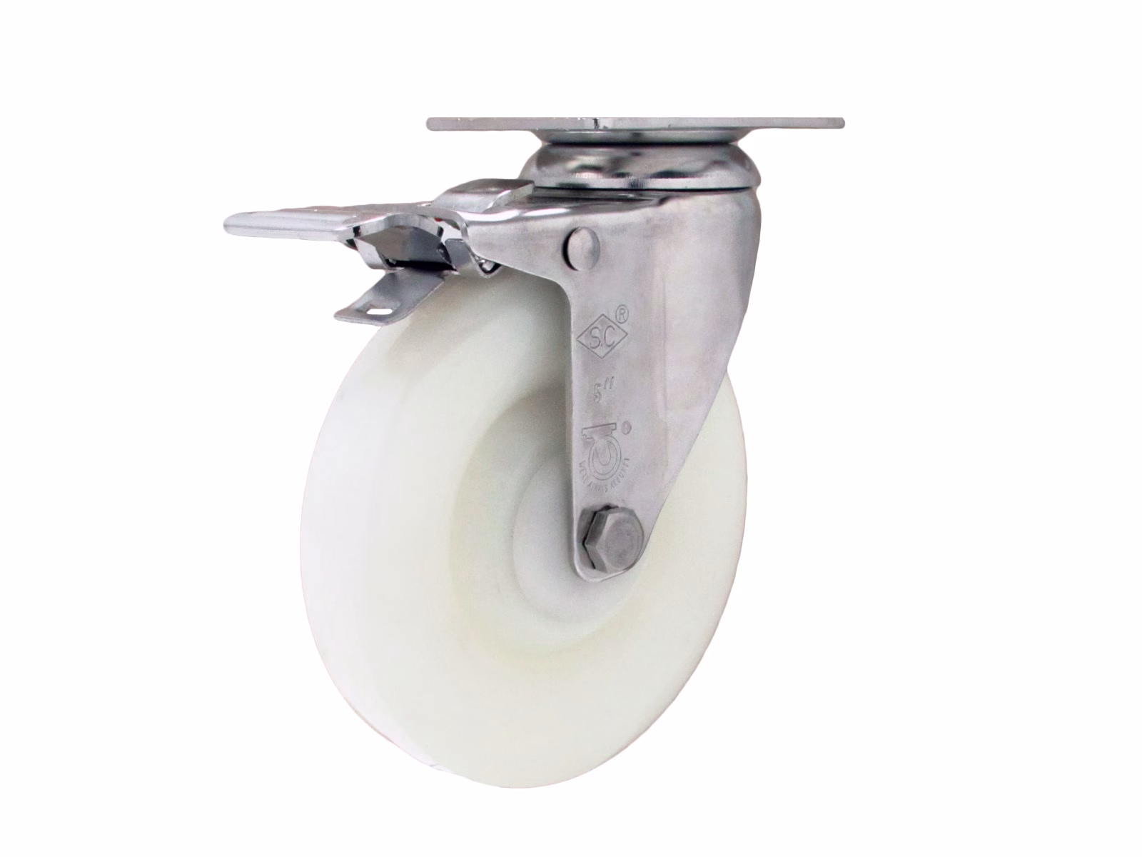 3" x 1.25" Nylon Wheel - Stainless Steel PLAIN Swivel Caster (NO BRAKE - MATCHING SWIVEL)