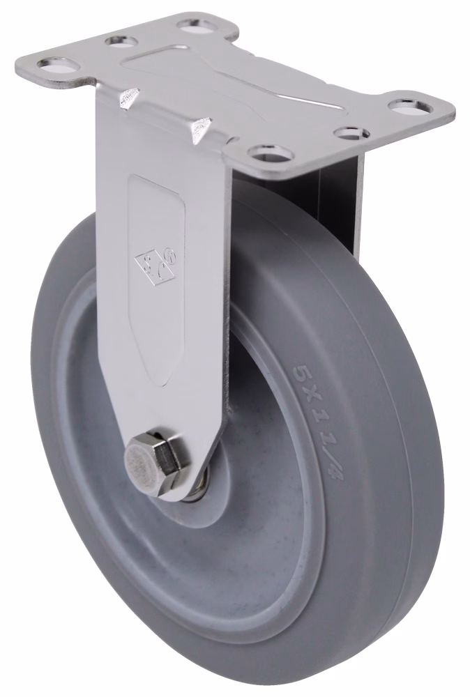 3" x 1.25" Economy Stainless Steel Rigid Caster - Gray High Capacity Soft Rubber Wheel