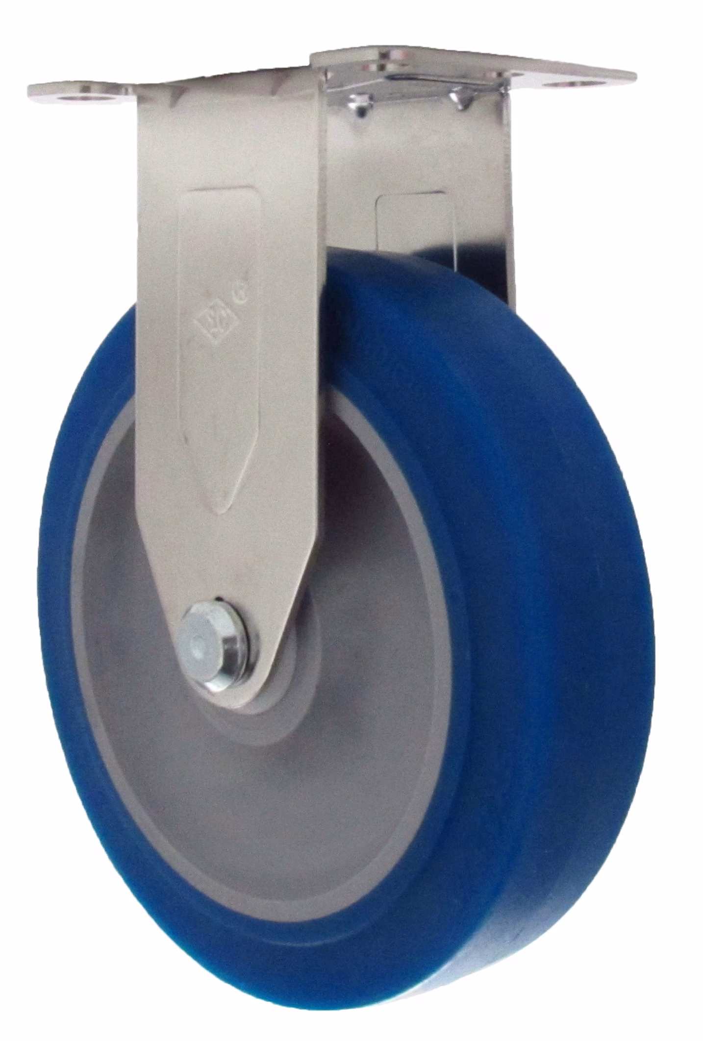 316 Stainless Steel Rigid Caster - 5" High Capacity Soft Blue Rubber Wheel