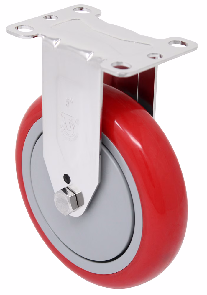 316 Stainless Steel Rigid Caster - 5" Maroon Premium Polyurethane Wheel