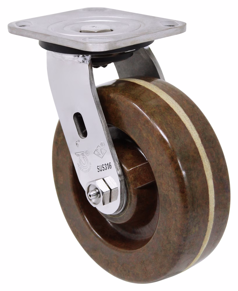 6" x 2" Heavy Duty Straight Sided High Temperature Phenolic – 316 Stainless Steel Swivel Caster 9